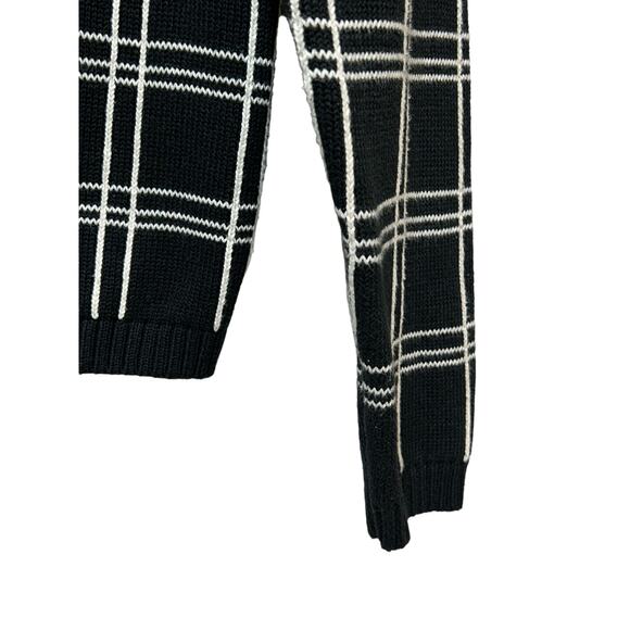 Talbots Black & White Checkered Plaid Zipper‎ Front Career Sweater Sz Medium - Picture 6 of 8